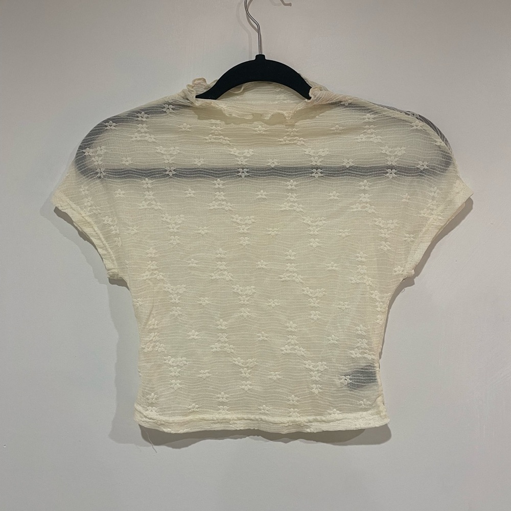 Short Sleeve Sheer Floral Lace Crop Top